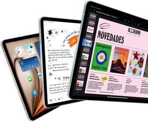 Tres pantallas de iPad Air que muestran funcionalidades de apps y iPadOS